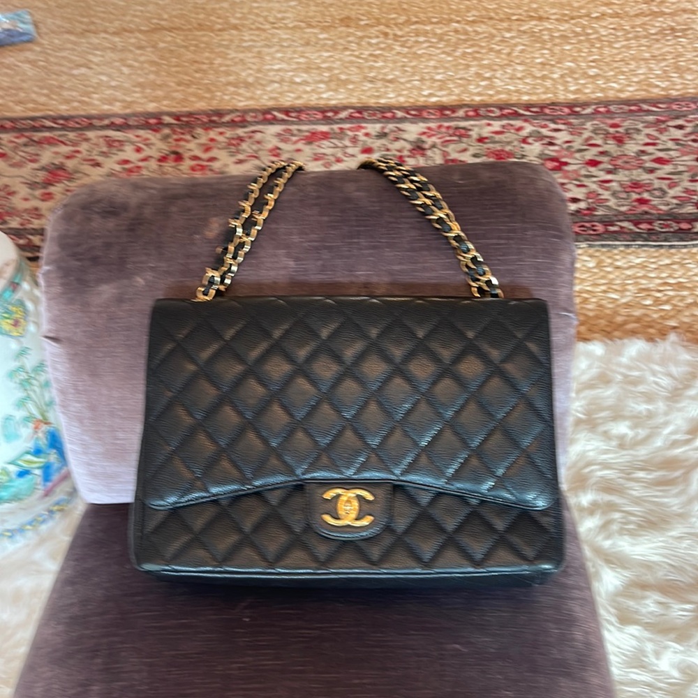 Chanel authentic double flap quilted black bag w gold hardware